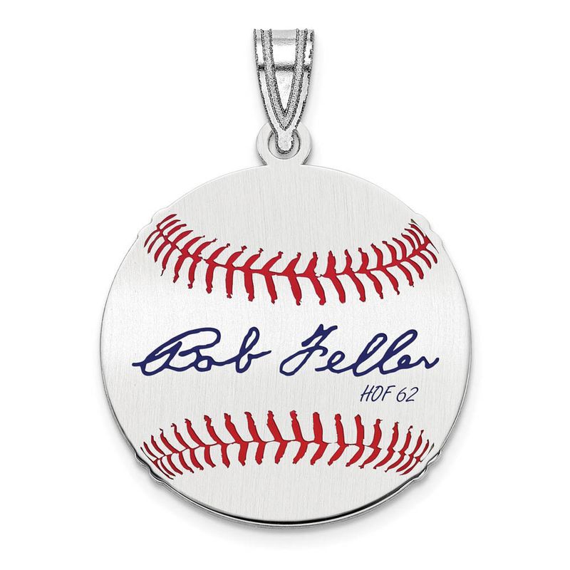 Sterling Silver Bob Feller Signature Sm Enamel Baseball Pendant
